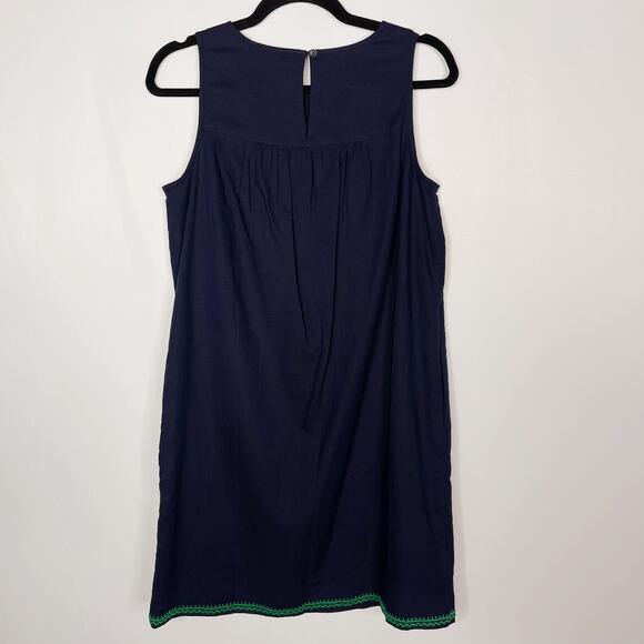 New J Crew XS Navy Blue Green Embroidered Linen Cotton Shift Dress Sleeveless - Picture 2 of 10